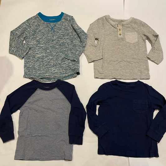 #126 Boys 2T set 4 LS Shirts (Teal, Gray, Navy, Navy bsbl) GUC