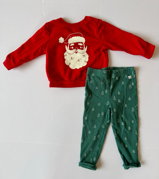 #190 REDUCED Holiday Outfit: Cat & Jack Sweatshirt 12m, Little Planet leggings 18m