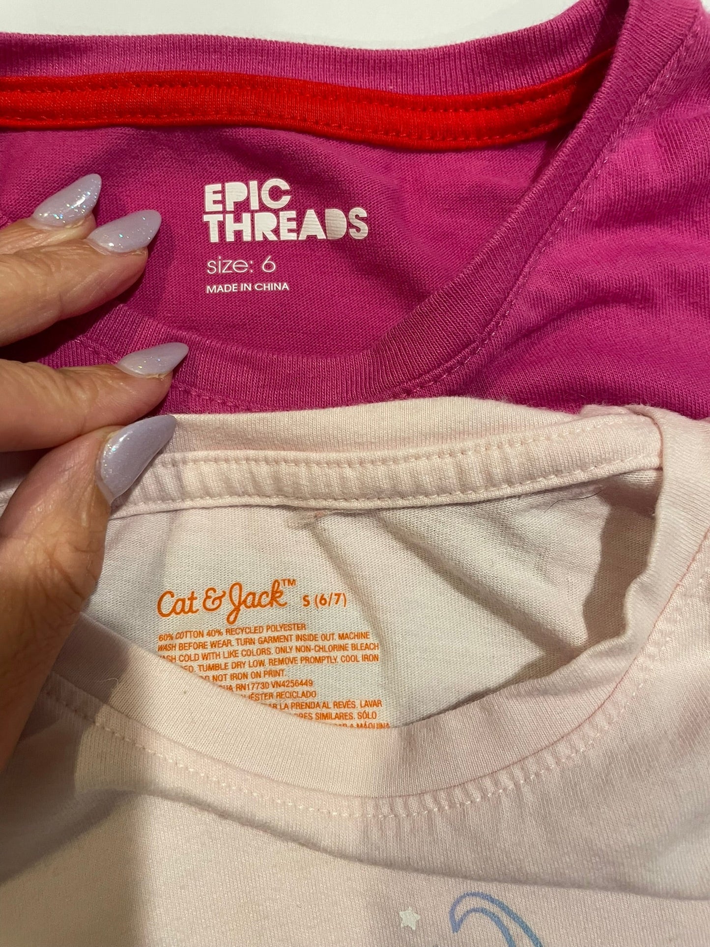 #126 Girls sz S (6-7) Set 2 LS Shirts (Pink Epic Threads, Unicorn Cat & Jack) GUC