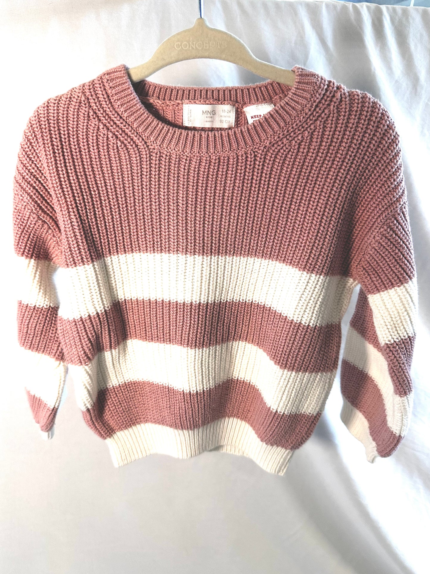#30 Mango Kids 18-24 mos Dusty Pink Striped Sweater