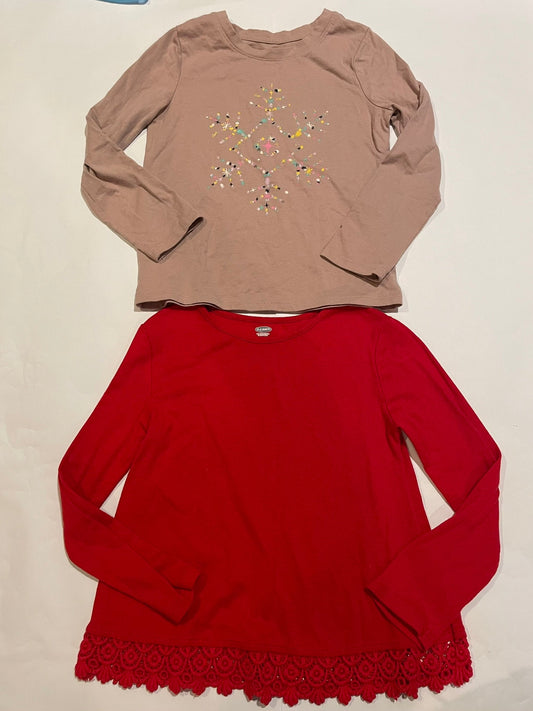 #126 Girls sz 5T Set 2 LS Shirts (Snowflake Cat & Jack, Red Old Navy) GUC
