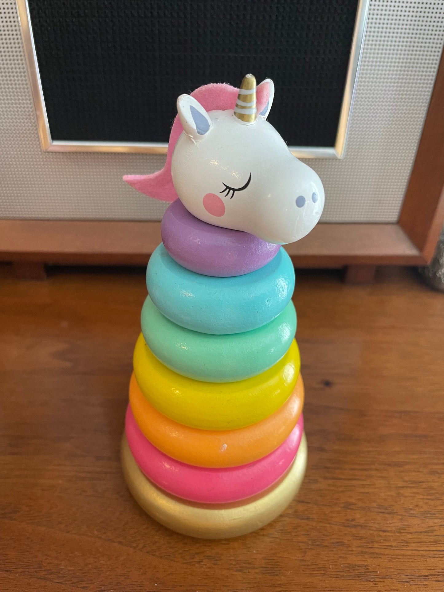 Wooden unicorn stacking toy