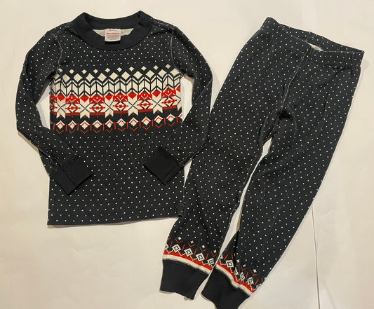 #126 Hanna Andersson 90/3T Blk/Red Holiday Long John Jammies GUC