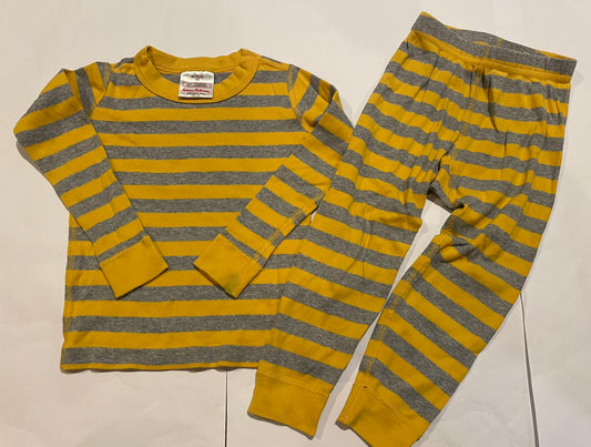 #126 Hanna Andersson 90/3 Yellow/Gray Stripes Long John Jammies GUC