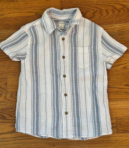 #65 Crewcuts Boys 4/5 Blue + White Striped Button Down Shortsleeve