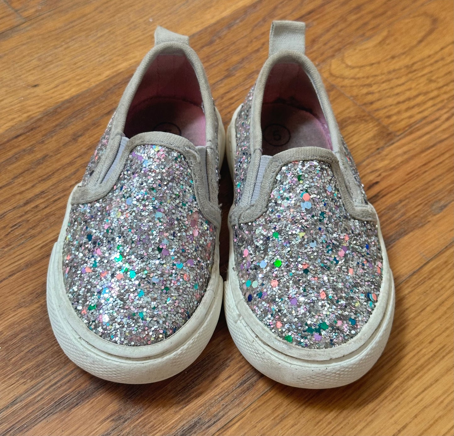 #65 Cat & Jack Girls Size 5 Glitter Slip on Shoes
