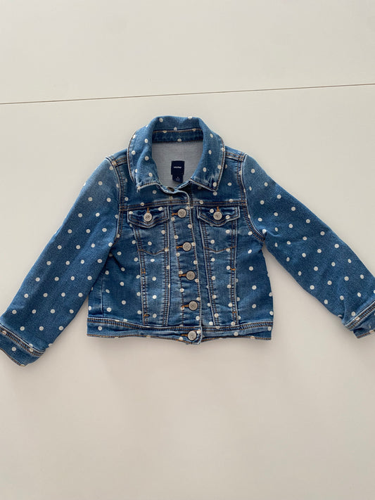 #117-Girls 3T, Gap Denim Jean Jacket with Polka Dots, GUC