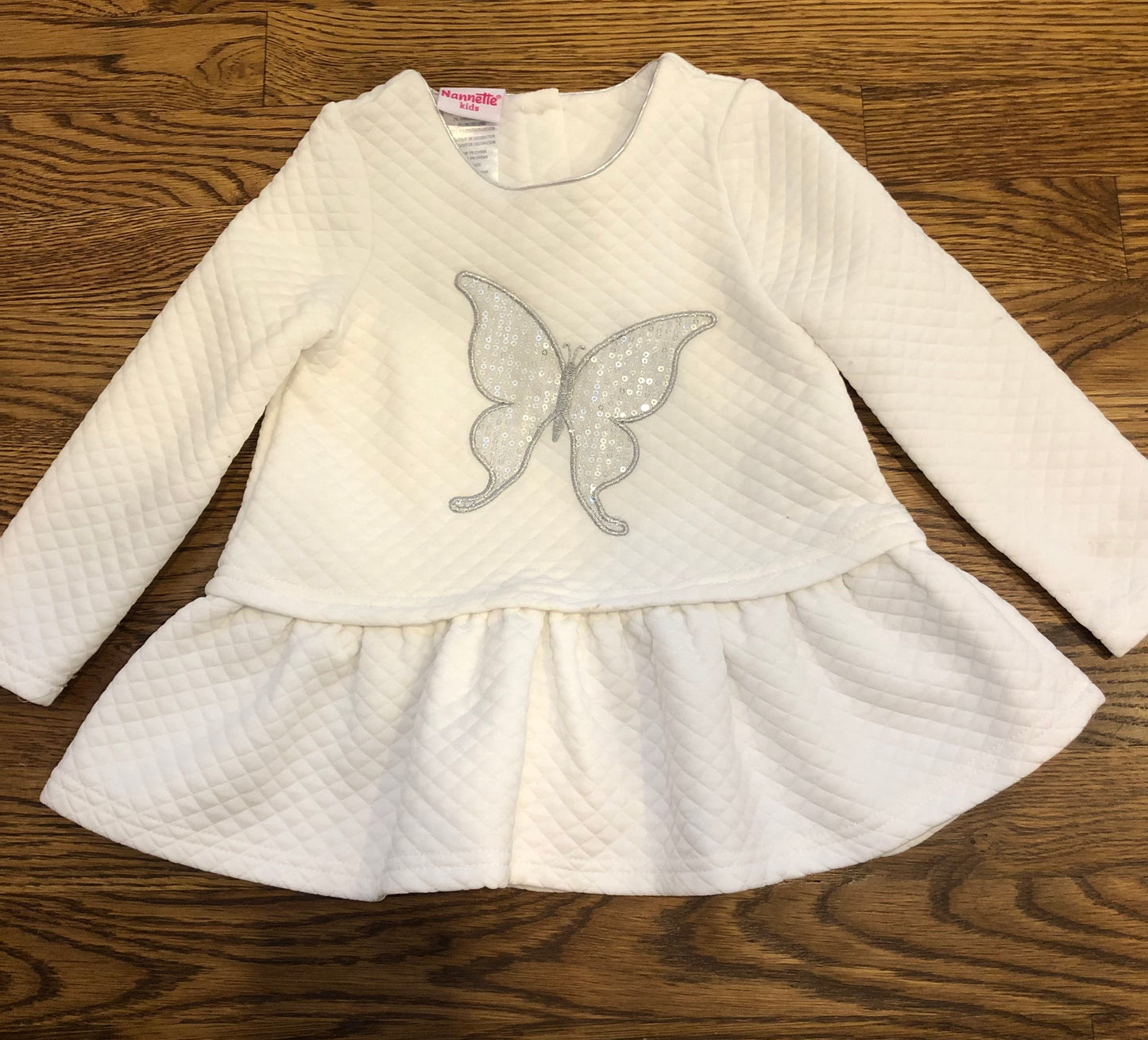 Nanette Kids 3T Quilted White top with sequined butterfly appliqué