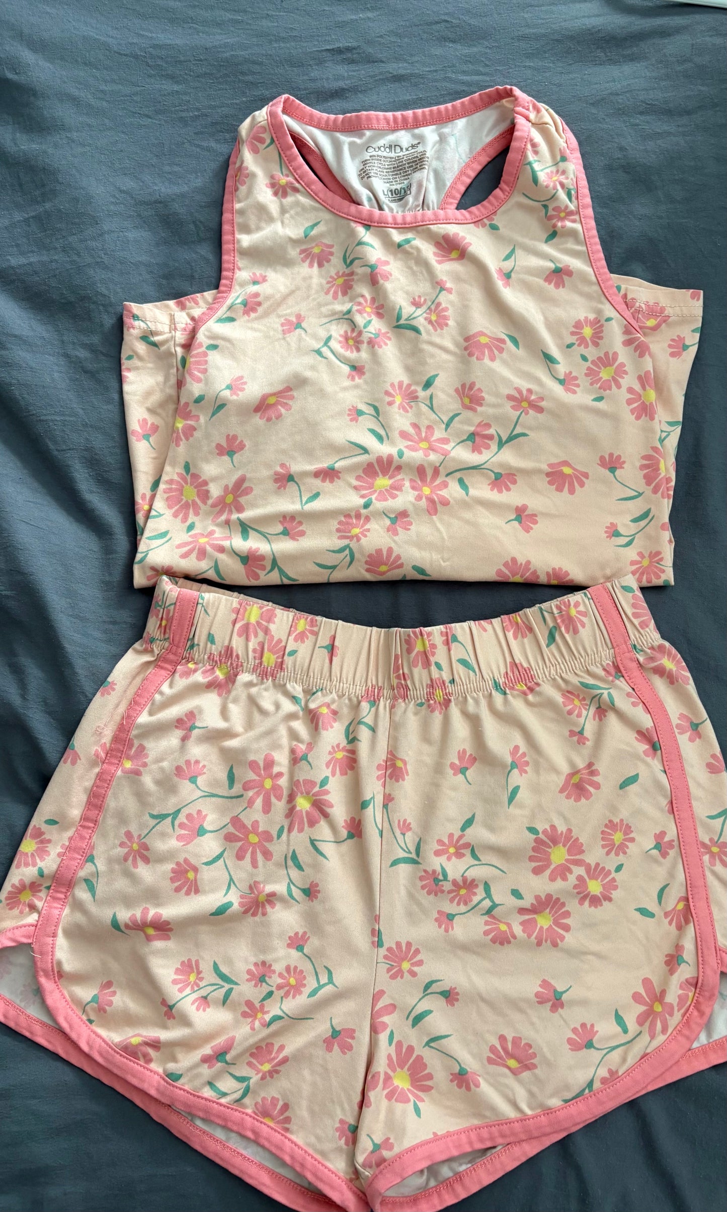 #28 REDUCED Girls Cuddle Duds Orange Floral PJ Set -  L(10/12)
