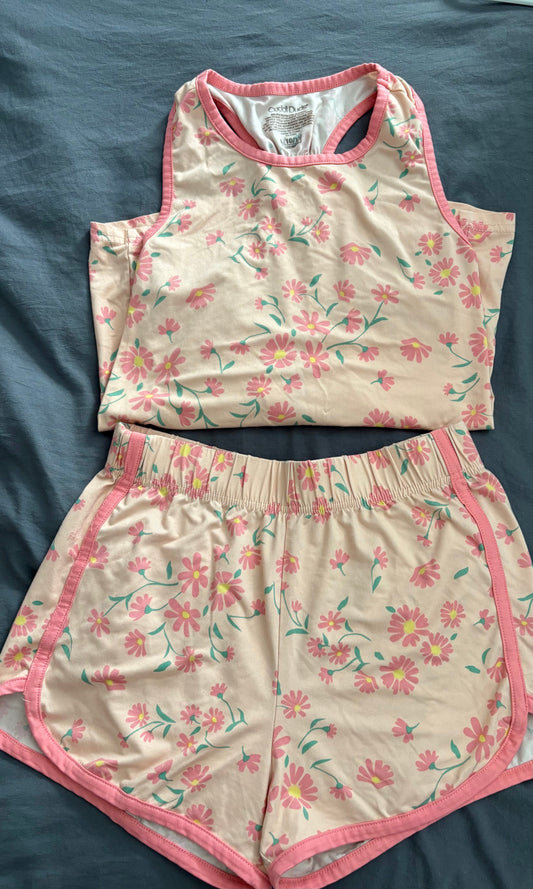 #28 REDUCED Girls Cuddle Duds Orange Floral PJ Set -  L(10/12)