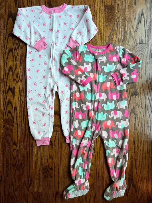 Seller #115 - REDUCED Carter’s Girl 3T Fleece Zip Up Pajamas, Set of 2 (Floral & Elephants), GUC