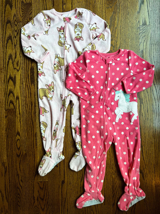 Seller #115 - REDUCED Carter’s Girl 3T Fleece Footie Pajamas, Set of 2 (Corgis & Unicorn), VGUC