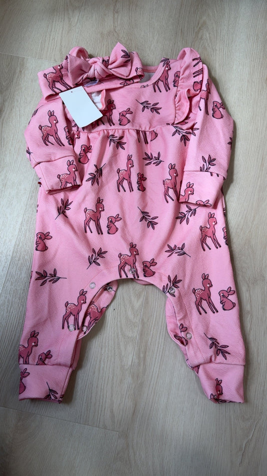 REDUCED! #49 Girls 12 months pink one piece outfit with bow VGUC