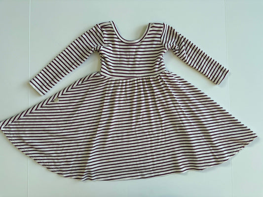 Seller #105 - Size 2T Girls Childhoods Puple & White Striped Long Sleeve Dress VGUC