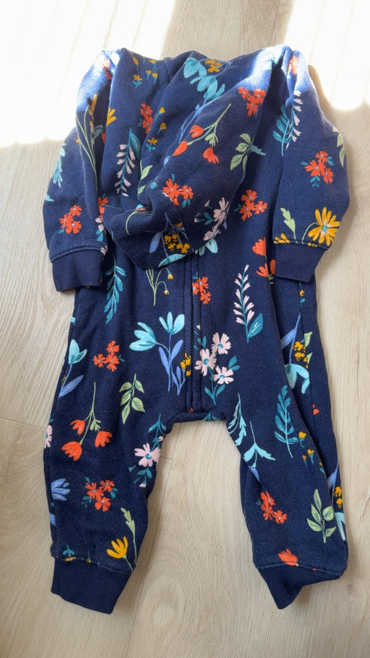 REDUCED! #49 Girls 9 months Carters navy floral hooded one piece outfit GUC