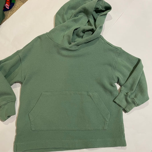 #126 Boys Hanna Andersson 100/4T Green LS Hooded Waffle Shirt GUC