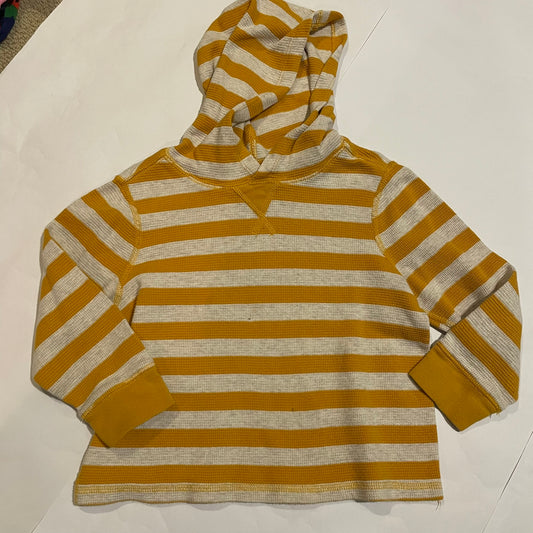 #126 Boys Hanna Andersson 110/5T Yellow Stripe LS Hooded Waffle Shirt GUC