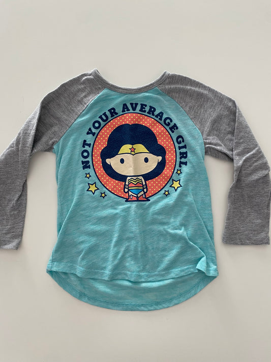 #117-Girls 2T, Jumping Beans ‘Not Your Average Girl’ raglan shirt, GUC