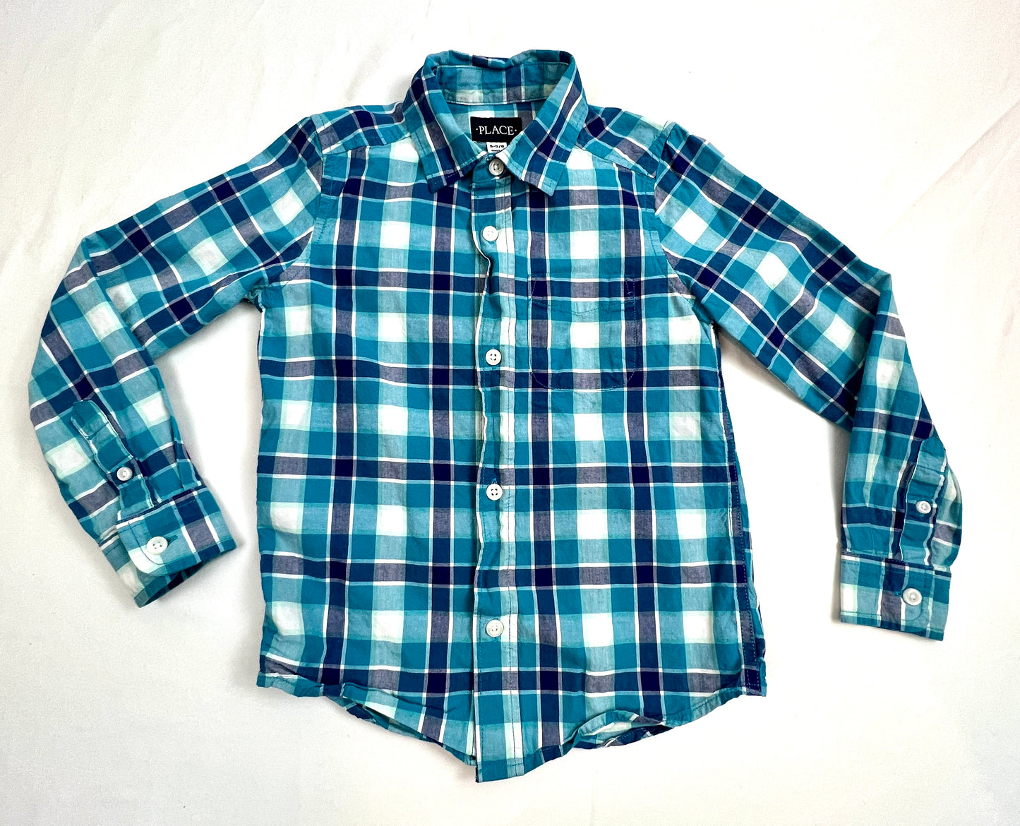 Boys 5 / 6 Long Sleeve Dress Button UpShirt Blue Aqua Teal EUC