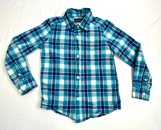 Boys 5 / 6 Long Sleeve Dress Button UpShirt Blue Aqua Teal EUC
