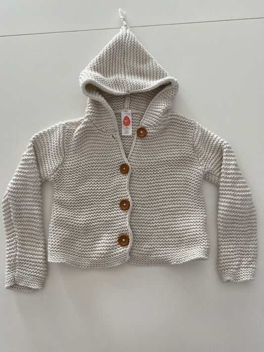 #117-Girls 18M, Stem Cream Knit Cardigan, organic cotton,  EUC