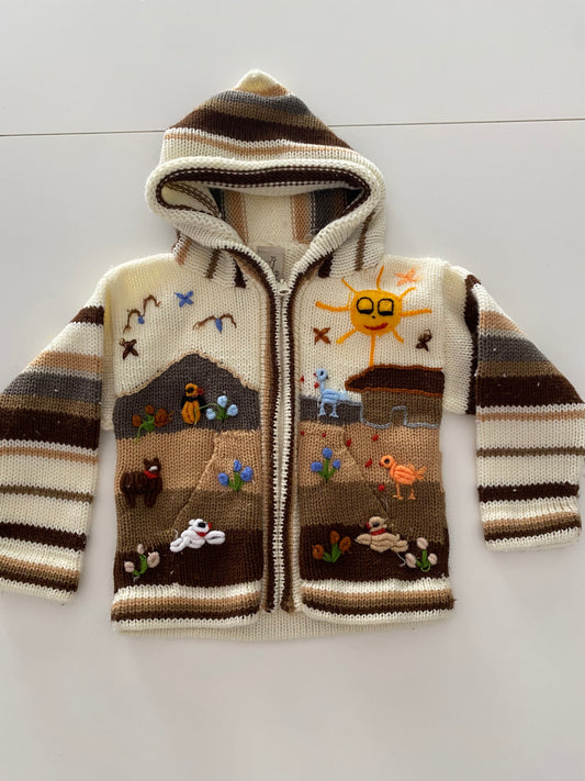 #117- Boys 2T, Lucy Iburg Brown Acrylic Knit Full Zip Cardigan, GUC