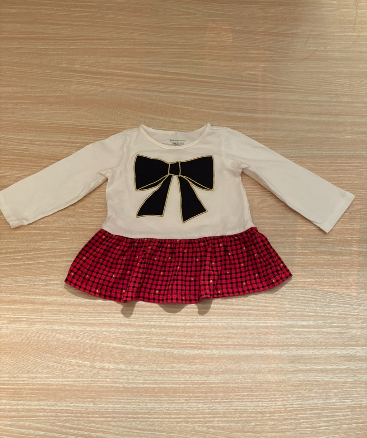 #102 Girls First Impressions Red and Black Plaid Bow Outfit 12 months