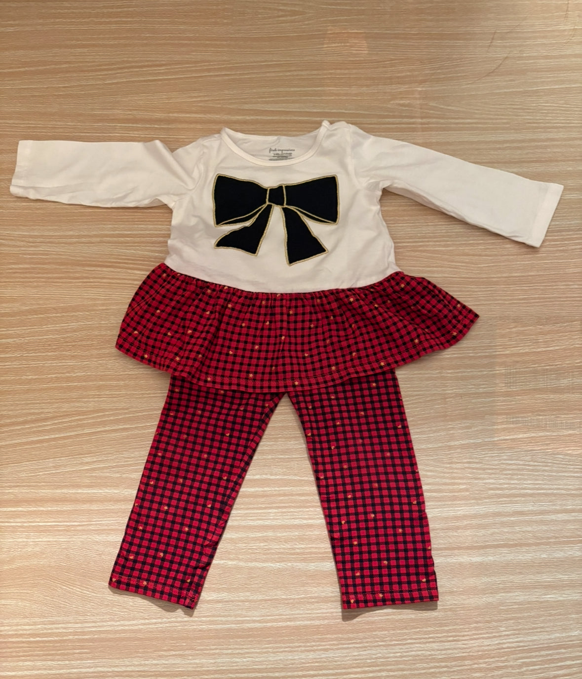#102 Girls First Impressions Red and Black Plaid Bow Outfit 12 months
