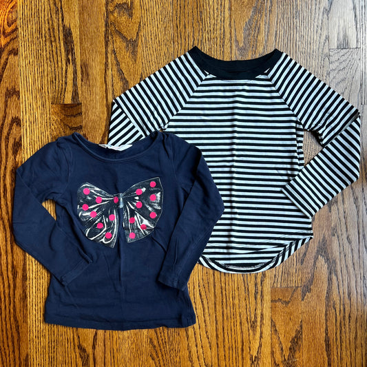 Seller #115 - REDUCED H&M / Cat & Jack Girls 3T Tops Bundle (Black with Bow Graphic + B/W Stripes), EUC / GUC