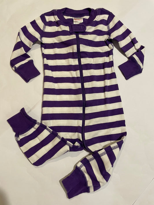 #126 Hanna Andersson 75/12-18m/18M Purple/Wht Stripe Zipper Sleeper VGUC