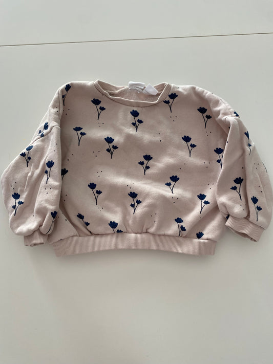 #117-Girls 3T, Zara Tan and Navy Floral Sweatshirt, VGUC