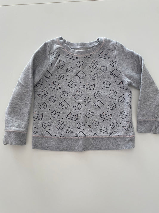 #117-Girls 3T, Cat & Jack Gray Kitty Sweatshirt, VGUC