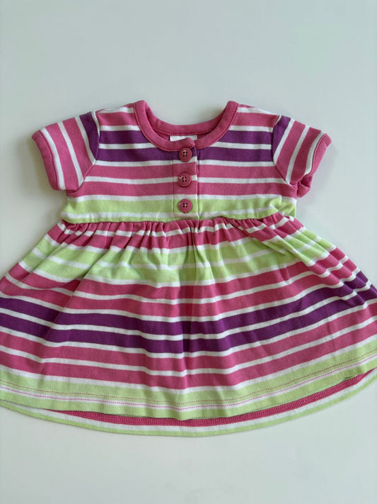 Seller #105 - Size 3-6M (60cm) Girls Hanna Andersson Pink/Purple/Green Striped Dress VGUC