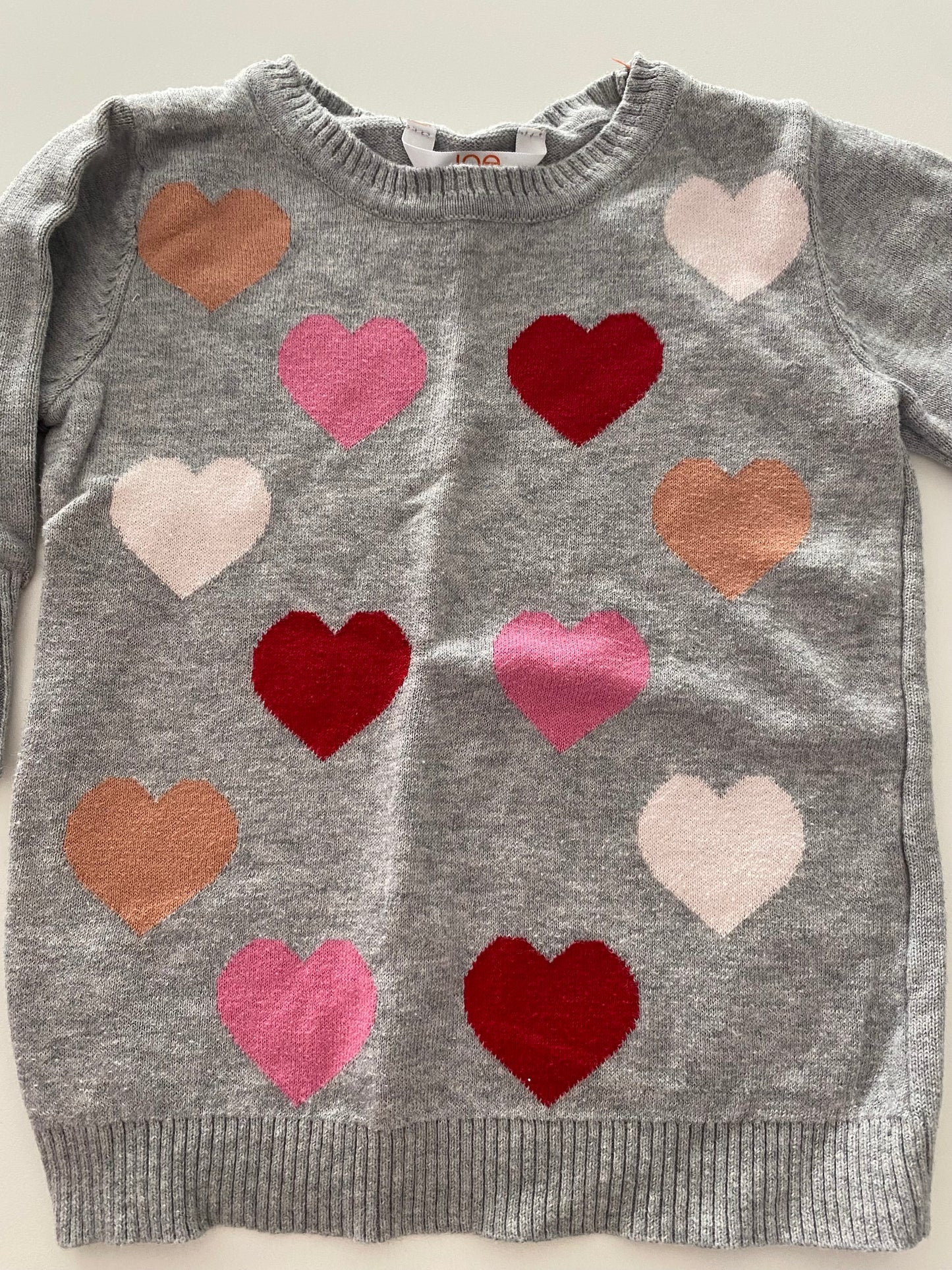 #117- Girls 3T, Joe Fresh Gray Heart Sweater, GUC