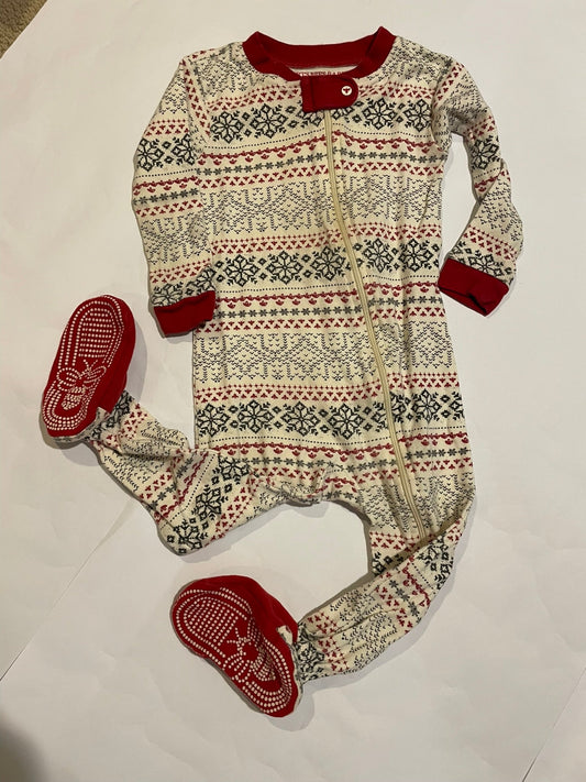 #126 Burts Bees 12M Holiday Zipper Sleeper Jammies GUC
