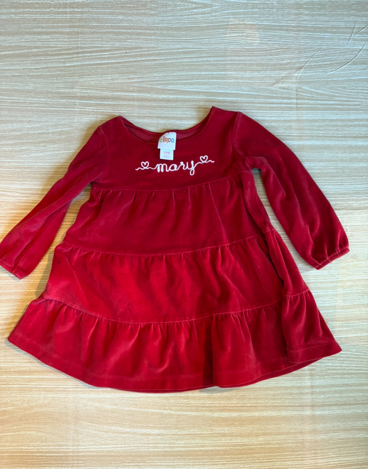 #102 Circo Red Velour Long Sleeve MARY Dress size 24 Months