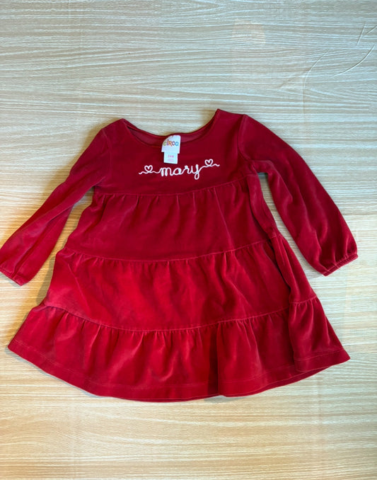 #102 Circo Red Velour Long Sleeve MARY Dress size 24 Months