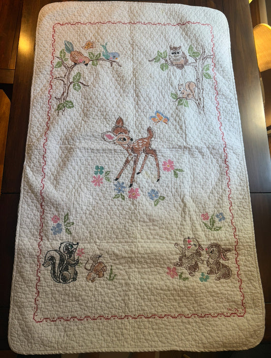#51 REDUCED Vintage Disney Needlepoint Bambi and Friends Nursery Quilt