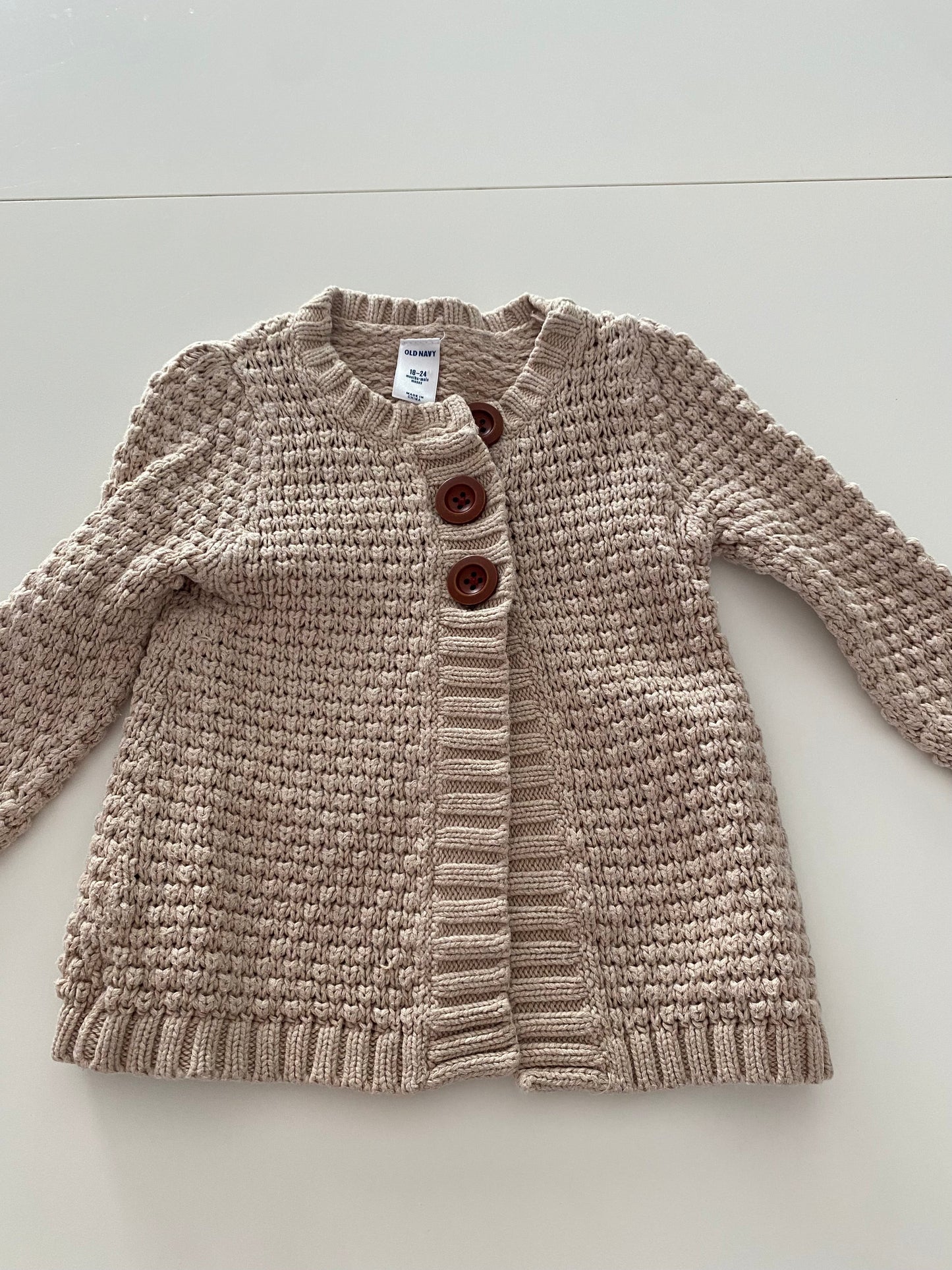 #117-Girls 24M, Old Navy Tan knit cardigan, VGUC,*reduced*