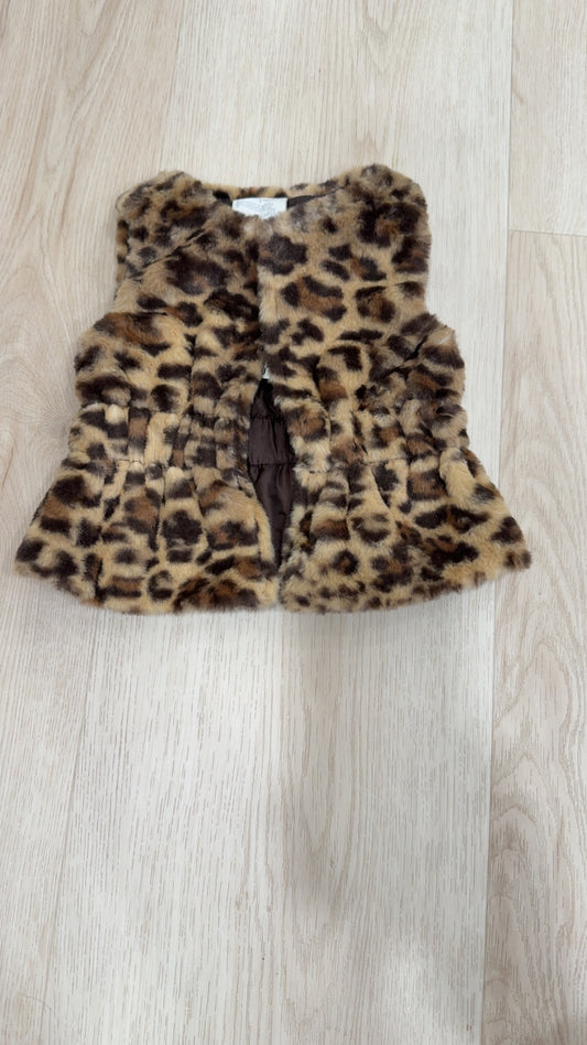 REDUCED! #49 girls First Impressions leopard fur vest 0-3 months NWT