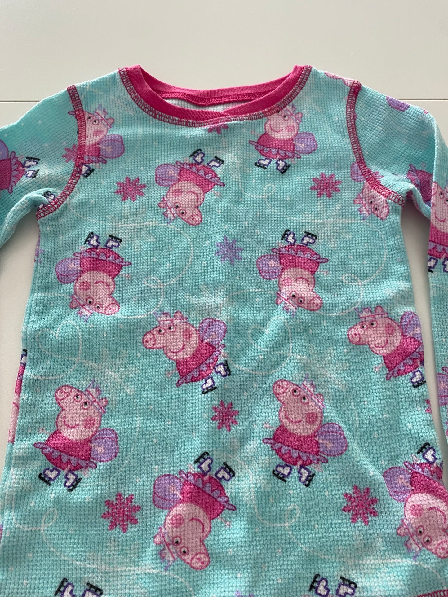 #117-Girls 4T, Peppa Pig Waffle Knit Pajamas, VGUC
