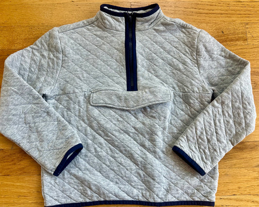 #104 Janie and Jack boy 6 quilted 1/2 zip sweater with front Velcro pocket and navy trim