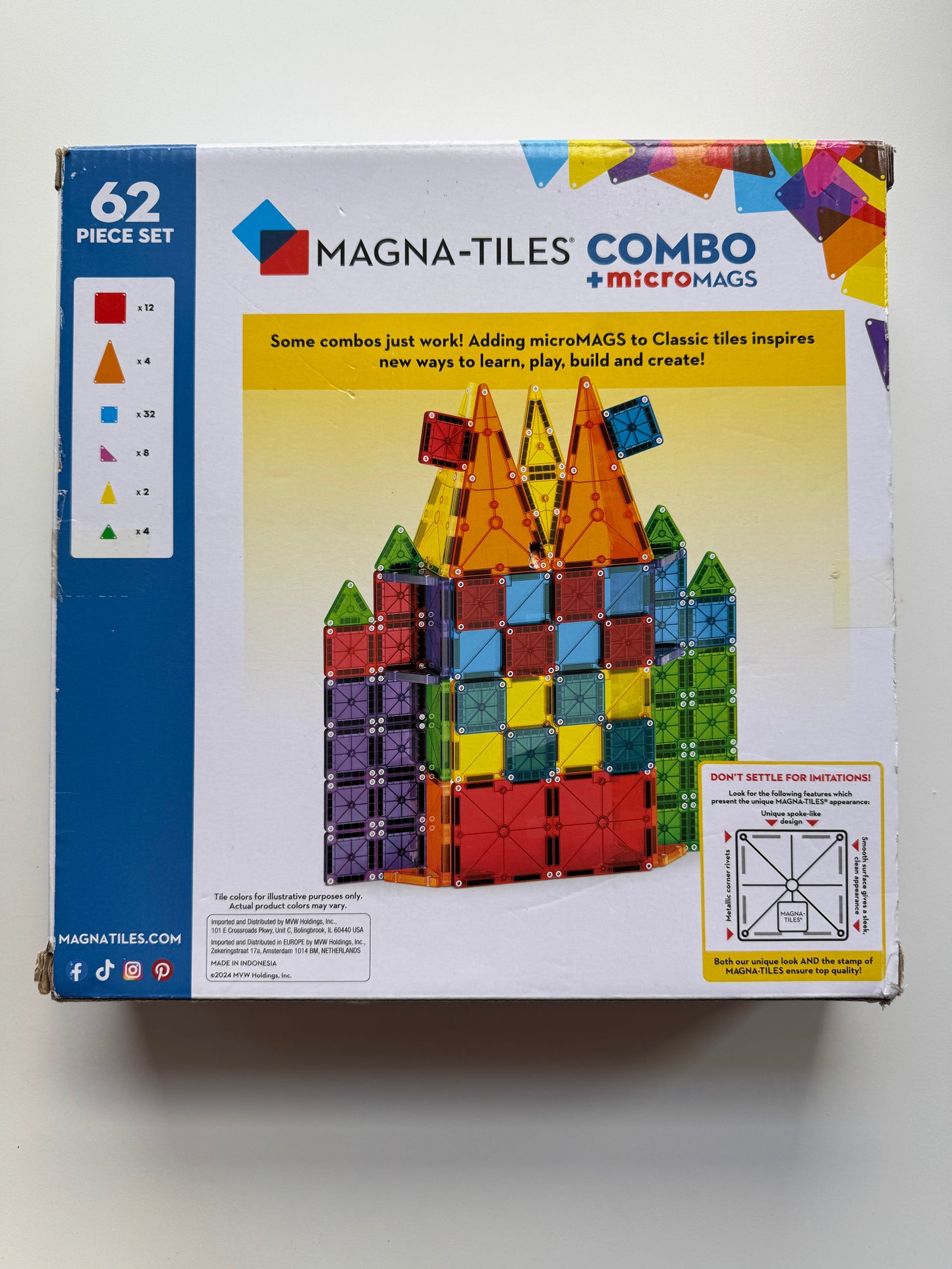 #32 NEW Magnatiles 62 piece combo set