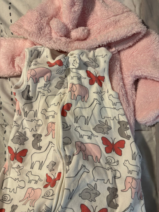 #53 baby girl sleeping sack and hoodie jumpsuit 6-9M