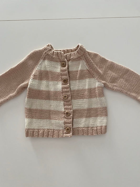 #117-Girls 2T, Boutique Tan Knit Sweater Cardigan, VGUC