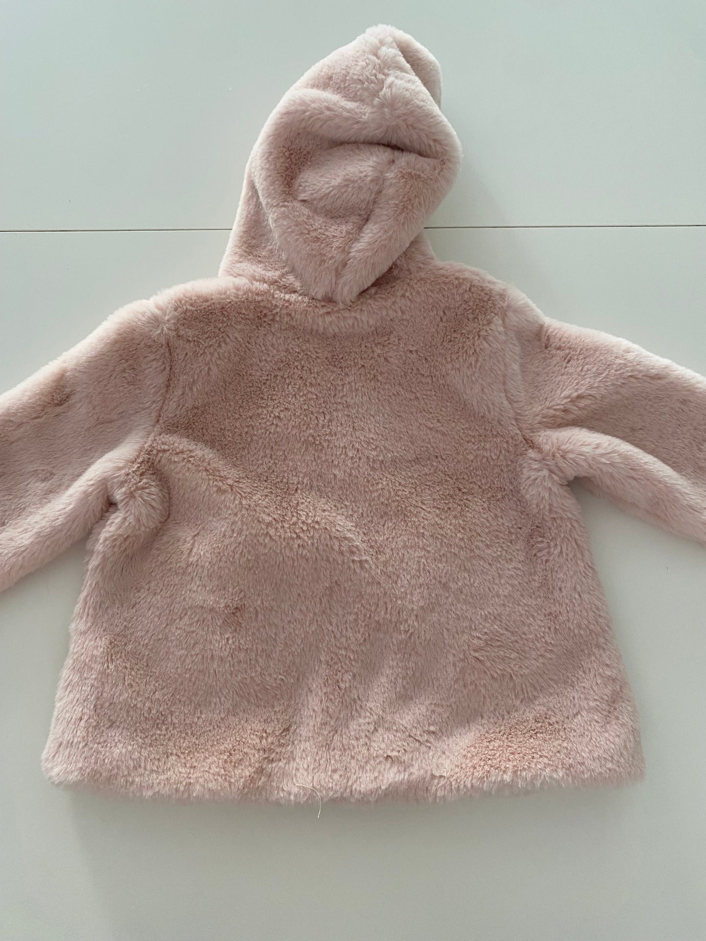 #117-Girls 24M, Tucker + Tate Pink Fur Coat, polka dot liner, EUC