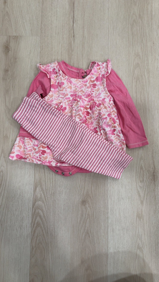 REDUCED! #49 girls Burts Bees Baby pink floral outfit 6-9 months VGUC