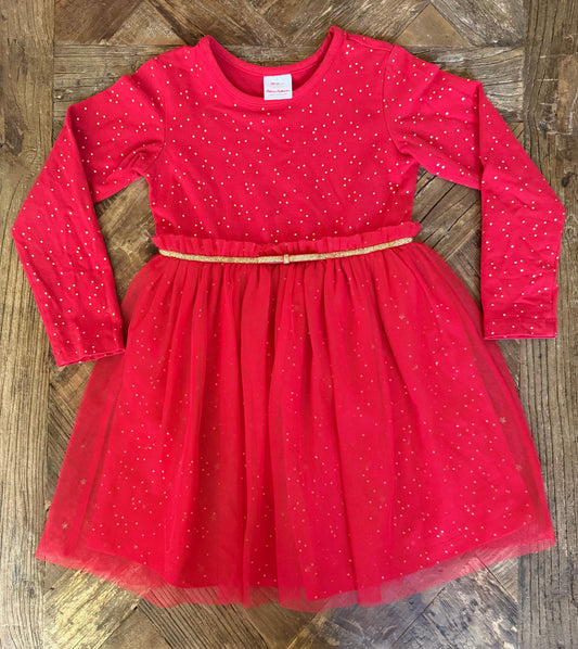 #75 REDUCED Hanna Andersson Girls Red & Gold Dress, Size 4
