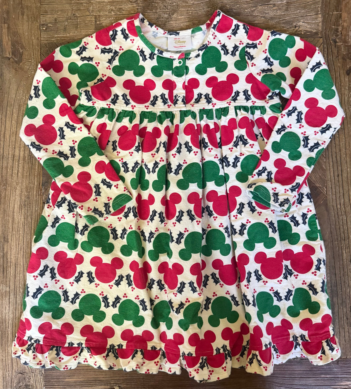 #75 Hanna Andersson Girls Mickey Christmas Pajama Gown, Size 4