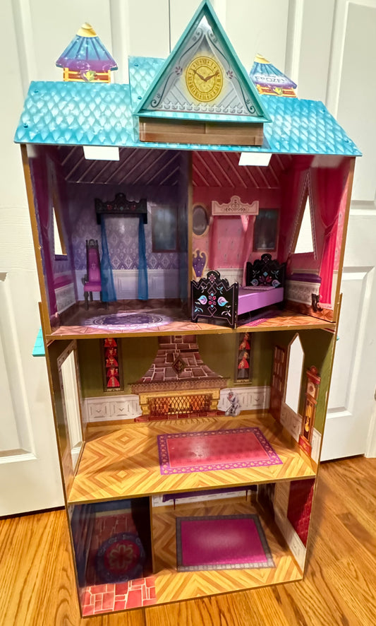 Disney Frozen Ice Castle Dollhouse 50"+  Tall by 24" wide GUC with Bed